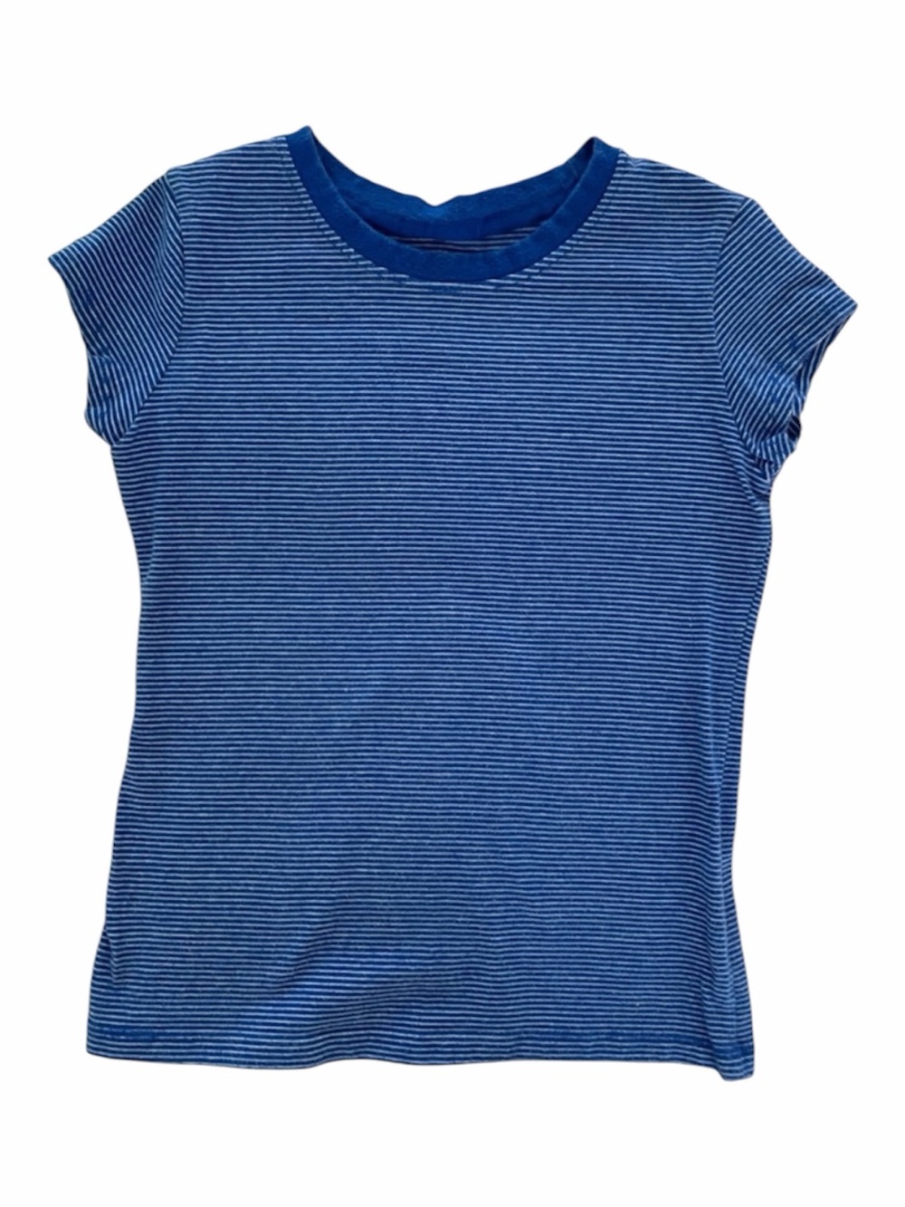 Cherokee Girls Shirt Size M Blue White Striped Crewneck Short Cap Sleeve Top